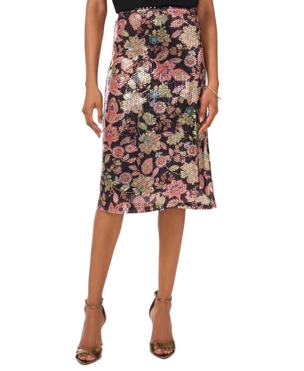 Vince Camuto Women's Floral-Print Sequined Knee-Length Skirt Size M 4019